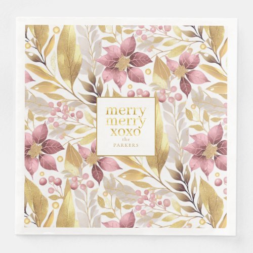 Pink Gold Christmas Merry Pattern21 ID1009 Paper Dinner Napkins