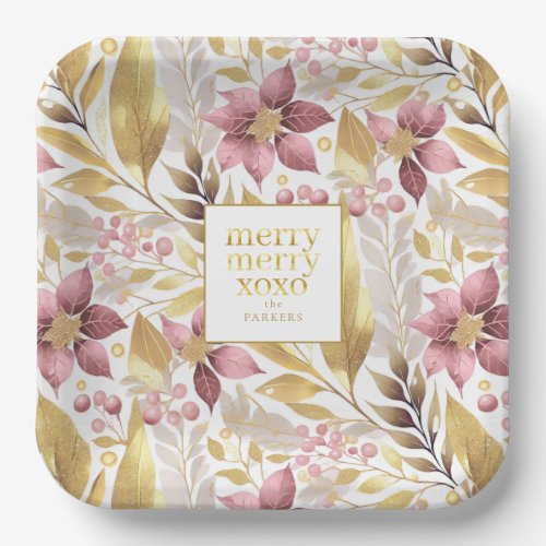Pink Gold Christmas Merry Pattern21 ID1009 Paper Plates