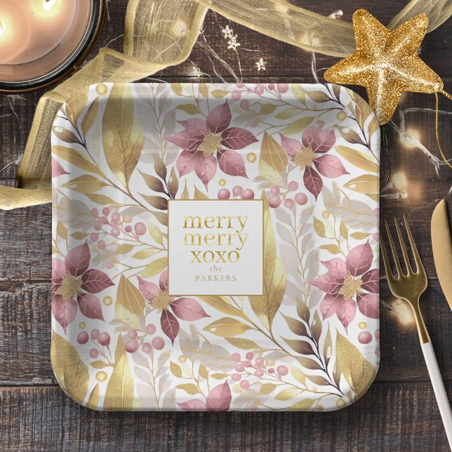 Pink Gold Christmas Merry Pattern#21 ID1009 Paper Plates (Creator Uploaded)