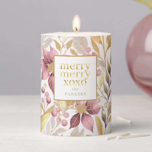 Pink Gold Christmas Merry Pattern21 ID1009 Pillar Candle