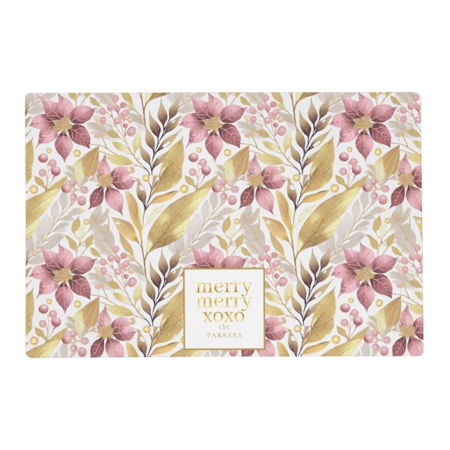 Pink Gold Christmas Merry Pattern#21 ID1009 Placemat (Front)