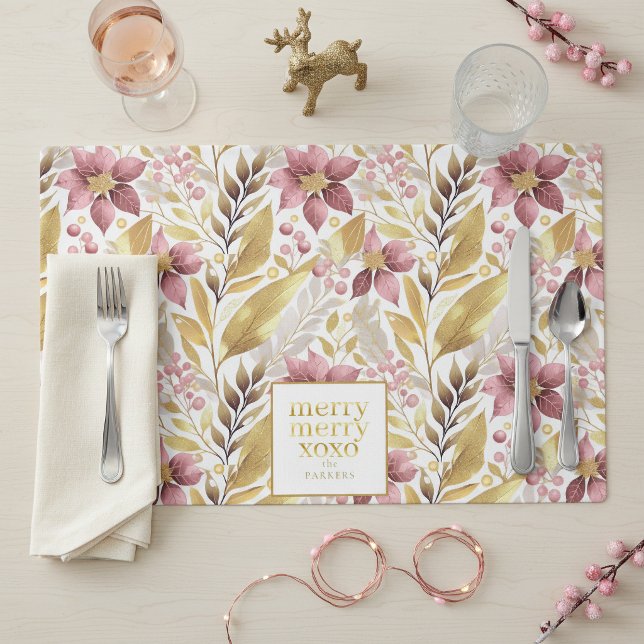 Pink Gold Christmas Merry Pattern#21 ID1009 Placemat (Creator Uploaded)