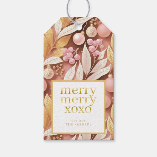 Pink Gold Christmas Merry Pattern22 ID1009 Gift Tags