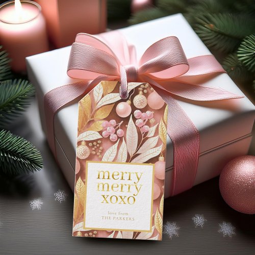 Pink Gold Christmas Merry Pattern22 ID1009 Gift Tags