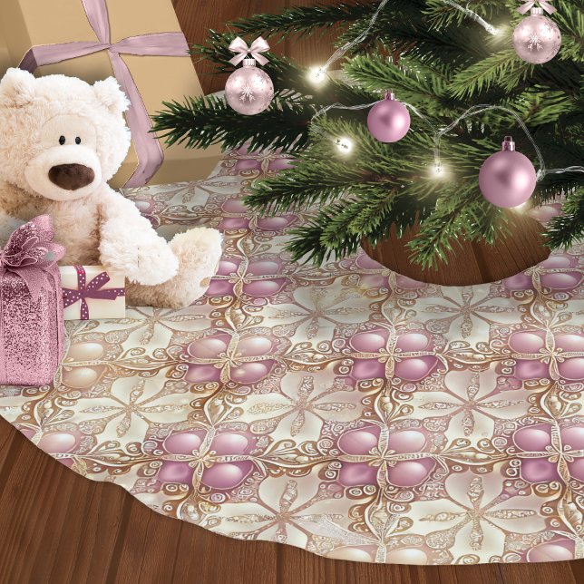 Pink Gold Christmas Merry Pattern#4 ID1009 Brushed Polyester Tree Skirt (Creator Uploaded)