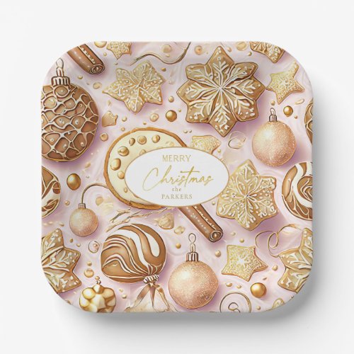 Pink Gold Christmas Pattern12 ID1009 Paper Plates