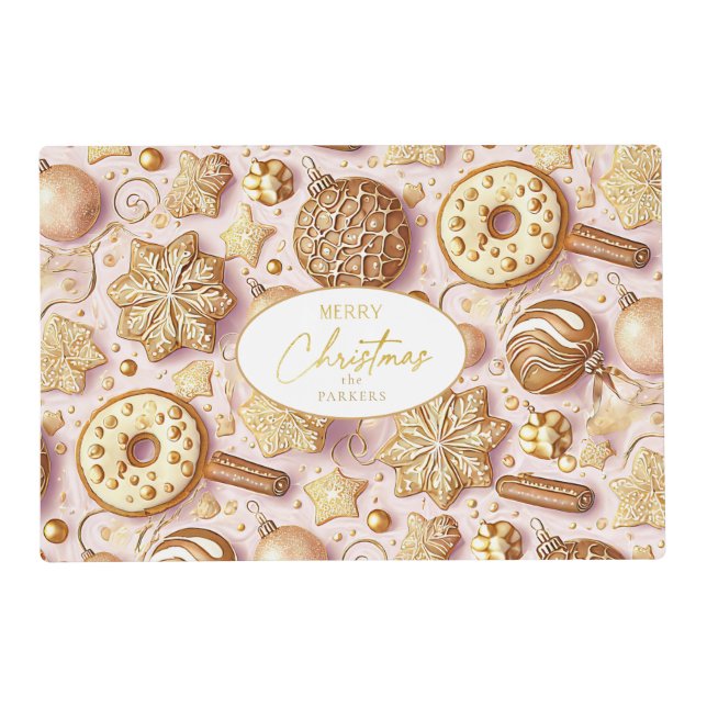 Pink Gold Christmas Pattern#12 ID1009 Placemat (Front)