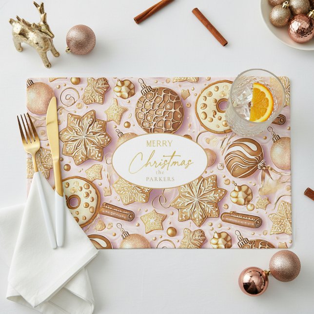 Pink Gold Christmas Pattern#12 ID1009 Placemat (Creator Uploaded)