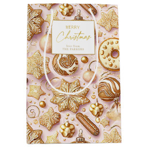 Pink Gold Christmas Pattern#12 ID1009 Wrapping Medium Gift Bag