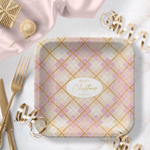 Pink Gold Christmas Pattern28 ID1009 Paper Plates