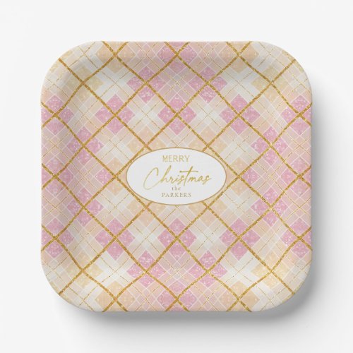 Pink Gold Christmas Pattern28 ID1009 Paper Plates