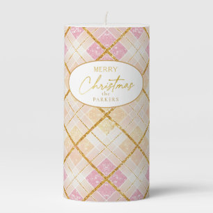 Pink Gold Christmas Pattern#28 ID1009 Pillar Candle