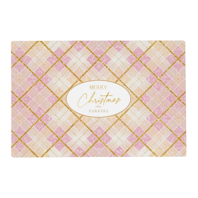 Pink Gold Christmas Pattern#28 ID1009 Placemat (Front)