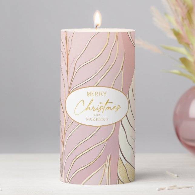 Pink Gold Christmas Pattern#29 ID1009 Pillar Candle (In Situ)