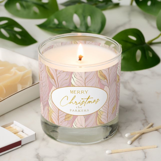 Pink Gold Christmas Pattern#29 ID1009 Scented Candle (Lit)