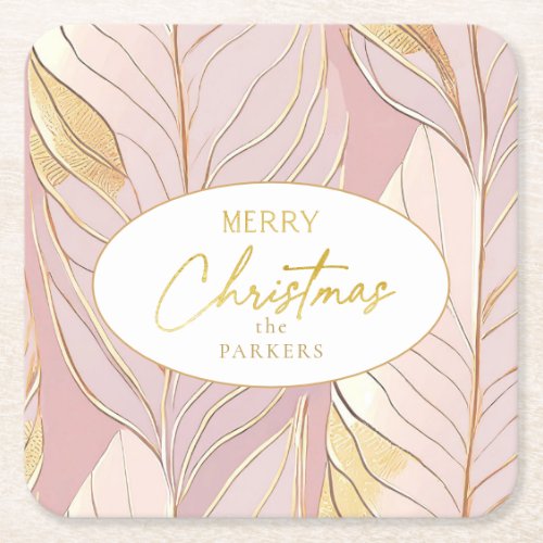 Pink Gold Christmas Pattern29 ID1009 Square Paper Coaster