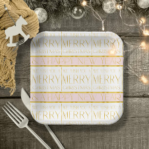 Pink Gold Christmas Pattern#35 ID1009 Paper Plates