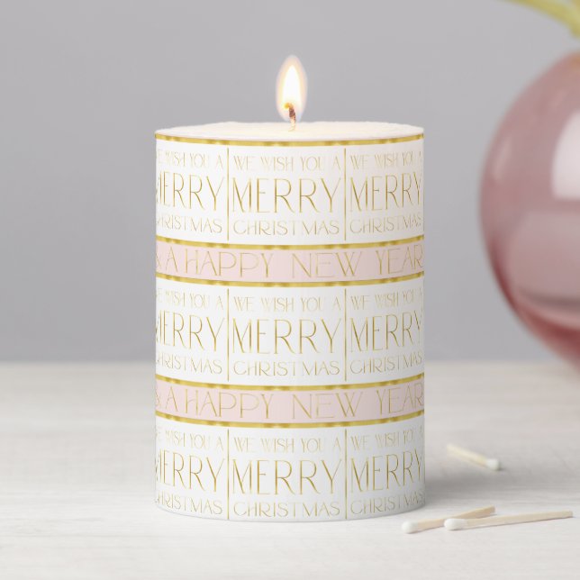 Pink Gold Christmas Pattern#35 ID1009 Pillar Candle (In Situ)