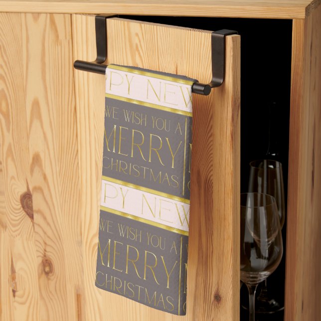 Pink Gold Christmas Pattern#35b ID1009 Kitchen Towel (Thirds Fold)