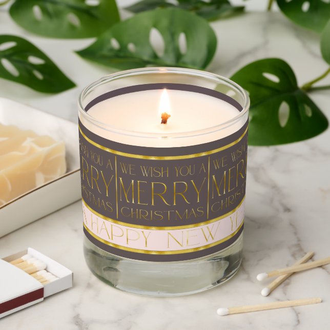 Pink Gold Christmas Pattern#35b ID1009 Scented Candle (Lit)