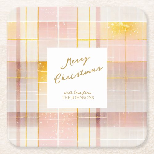 Pink Gold Christmas Pattern7 ID1009 Square Paper Coaster