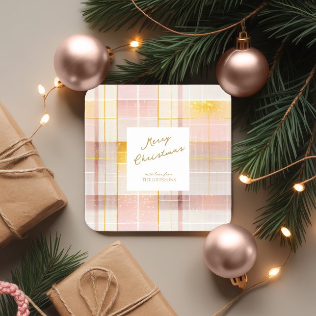 Pink Gold Christmas Pattern#7 ID1009 Square Paper Coaster (Creator Uploaded)