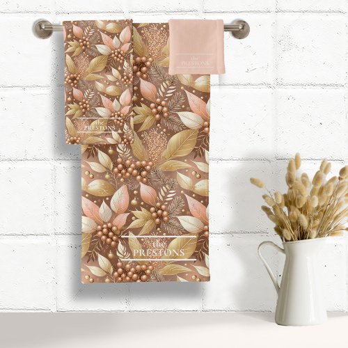 Pink Gold Christmas Pattern8 ID1009 Bath Towel Set