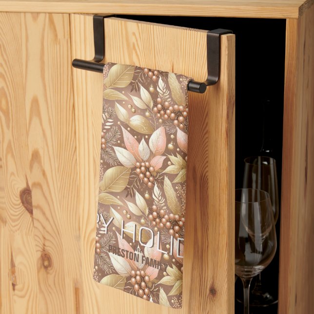 Pink Gold Christmas Pattern#8 ID1009 Kitchen Towel (Thirds Fold)