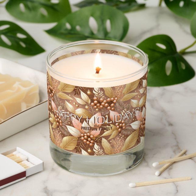 Pink Gold Christmas Pattern#8 ID1009 Scented Candle (Lit)