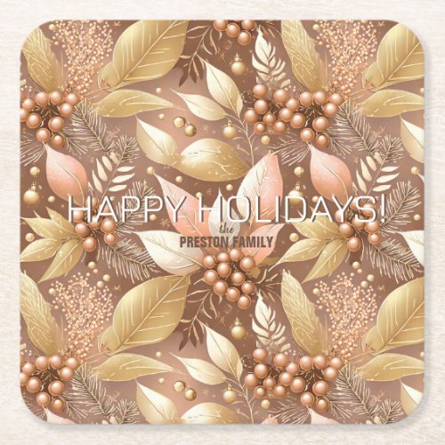 Pink Gold Christmas Pattern8 ID1009 Square Paper Coaster
