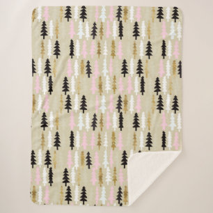 Pink & Gold Christmas Pattern Sherpa Blanket