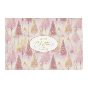 Pink Gold Christmas Reindeer Pattern#13 ID1009 Placemat