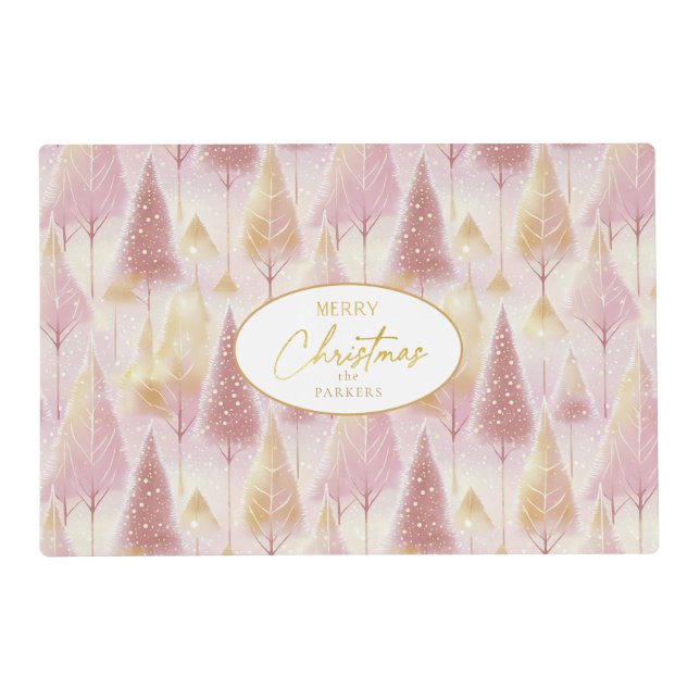 Pink Gold Christmas Reindeer Pattern#13 ID1009 Placemat (Front)