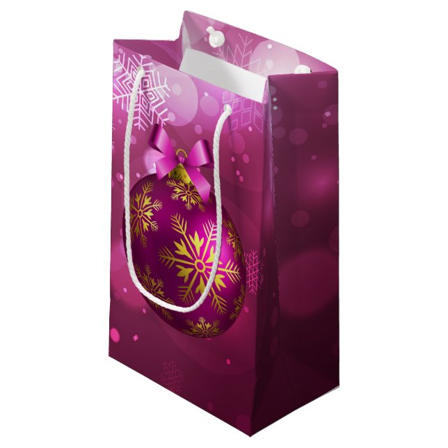 Pink & Gold Christmas Small Gift Bag (Front Angled)