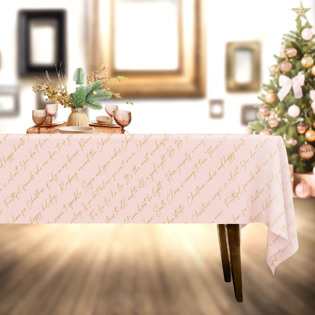 Pink Gold Christmas Typography Pattern#36 ID1009 Tablecloth (Creator Uploaded)
