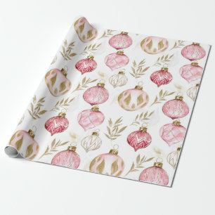Pink Gold Christmas Vintage Ornaments Wrapping Paper