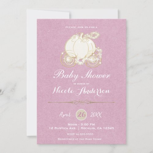 Pink Gold Cinderella Carriage Baby Shower  Invitation