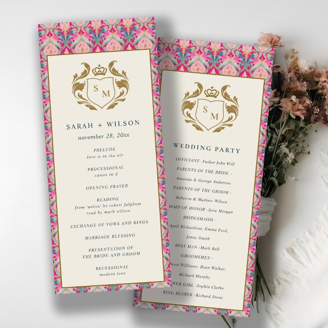 Pink Gold Classy Floral Laurel Wedding Program (Creator Uploaded)