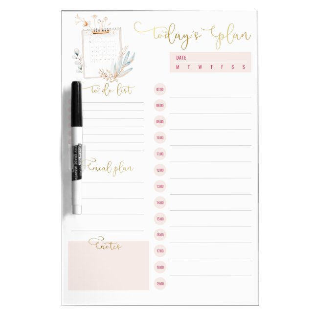 Pink Gold Clipboard Daily Planning To Do List  Dry Erase Board (Front)