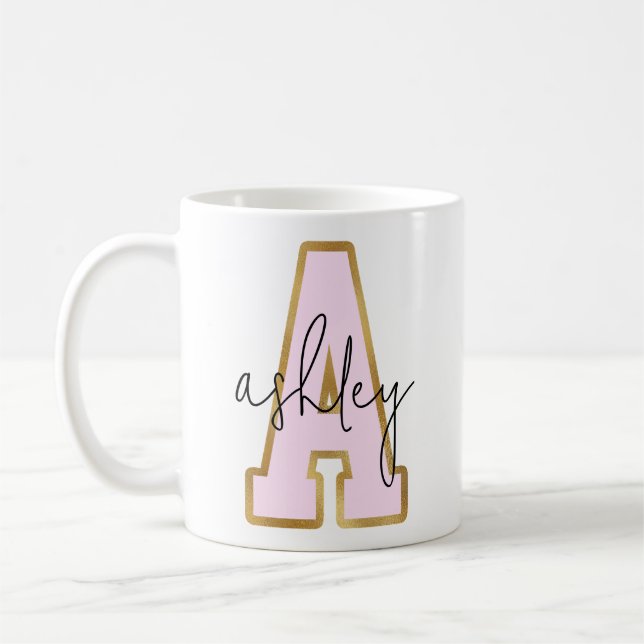 Pink Gold College Varsity Letter Monogram A Coffee Mug (Left)