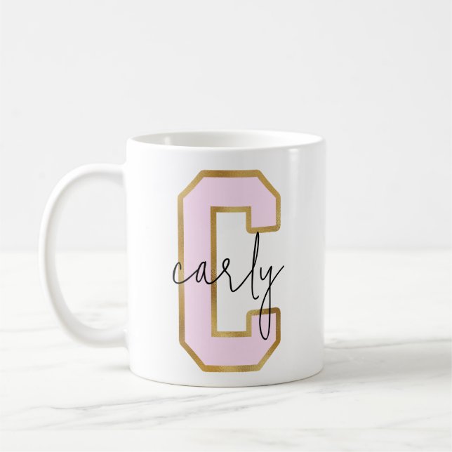 Pink Gold College Varsity Letter Monogram C Coffee Mug (Left)