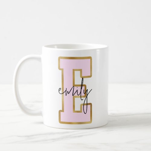 Pink Gold College Varsity Letter Monogram E Coffee Mug