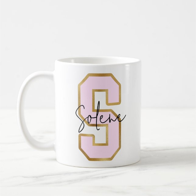 Pink Gold College Varsity Letter Monogram S Coffee Mug (Left)