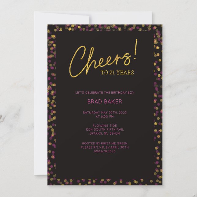 Pink & Gold Confetti 21st Birthday Invitation (Front)