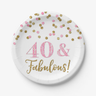 Pink Gold Confetti 40 and Fabulous Birthday Paper Plates