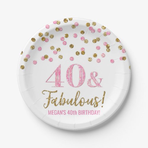 Pink Gold Confetti 40 and Fabulous Birthday Paper Plates