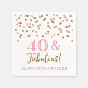 Pink Gold Confetti 40 & Fabulous Birthday Napkins