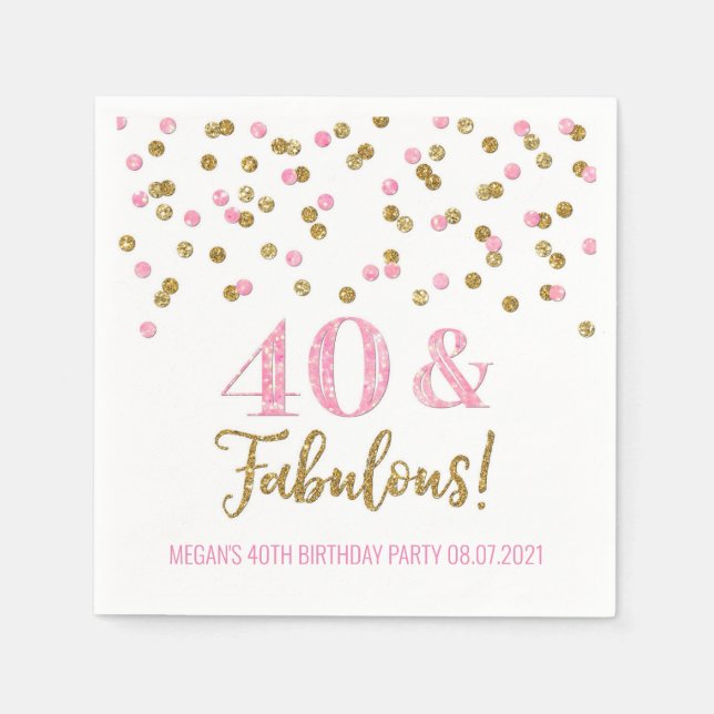 Pink Gold Confetti 40 & Fabulous Birthday Napkins (Front)