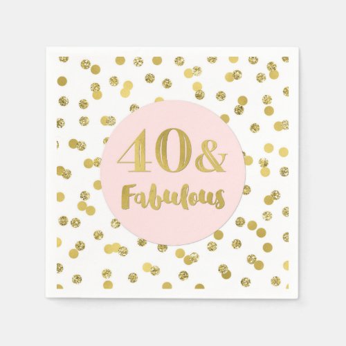 Pink Gold Confetti 40  Fabulous Birthday Napkins