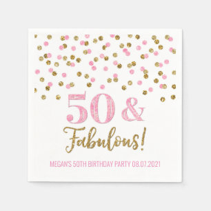 Pink Gold Confetti 50 & Fabulous Birthday Napkins